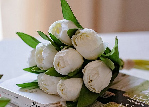 Spring Artificial Floral for Dining Room Table, White Tulip Flowers, Bedroom Flower Arrangement Ideas, Simple Modern Floral Arrangement Ideas for Home Decoration-HomePaintingDecor