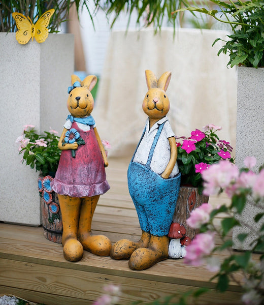 Large Rabbit Statues, Rabbit Flowerpots, Animal Statue for Garden Ornament, Villa Courtyard Decor, Outdoor Decoration, Garden Decor Ideas-HomePaintingDecor