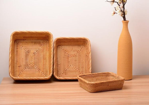 Rectangular Storage Baskets for Pantry, Small Rattan Kitchen Storage Basket, Storage Baskets for Shelves, Woven Storage Baksets-HomePaintingDecor
