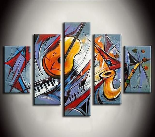 Music Violin Painting, Hand Painted Canvas Art, Acrylic Painting on Canvas, Multi Panel Wall Art Painting-HomePaintingDecor