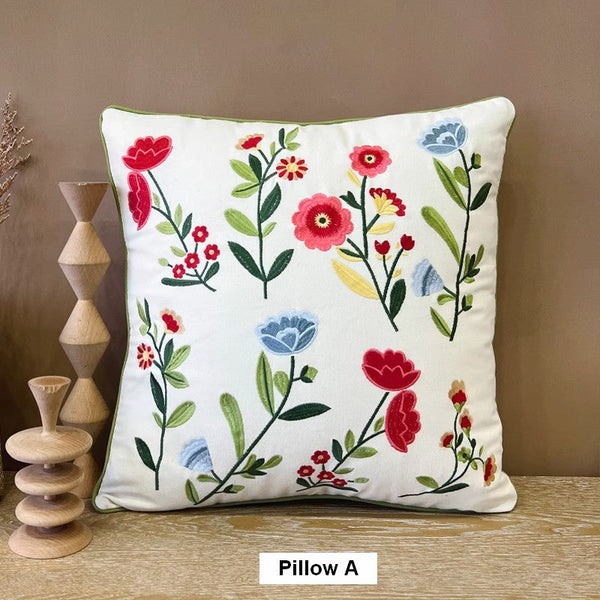 Throw Pillows for Couch, Spring Flower Decorative Throw Pillows, Farmhouse Sofa Decorative Pillows, Embroider Flower Cotton Pillow Covers-HomePaintingDecor