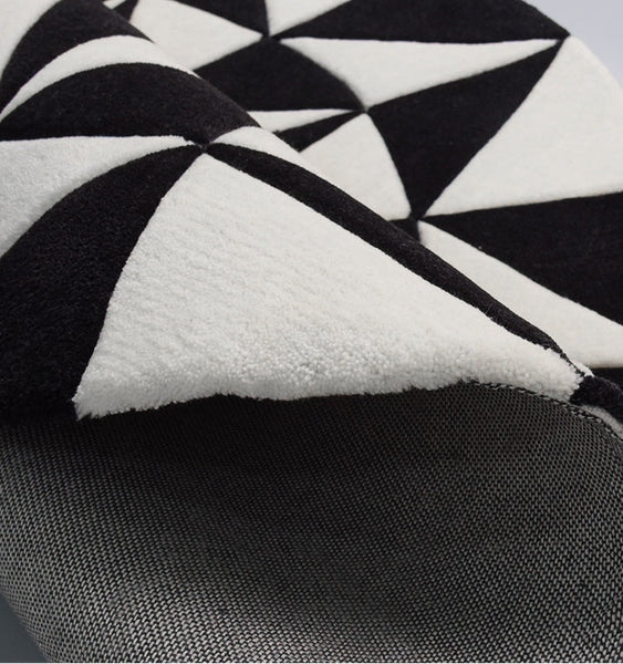 Modern Wool Rugs for Living Room, Modern Rugs for Bedroom, Coffee Table Round Rugs, Black and White Modern Wool Rugs, Abstract Round Modern Rug for Dining Room Table-HomePaintingDecor