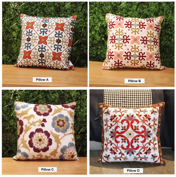 Decorative Sofa Pillows, Cotton Flower Decorative Pillows, Embroider Flower Cotton Pillow Covers, Farmhouse Decorative Throw Pillows for Couch-HomePaintingDecor