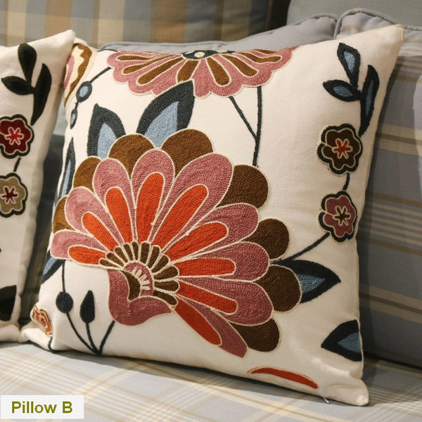 Sofa Decorative Pillows, Embroider Flower Cotton Pillow Covers, Flower Decorative Throw Pillows for Couch, Farmhouse Decorative Throw Pillows-HomePaintingDecor