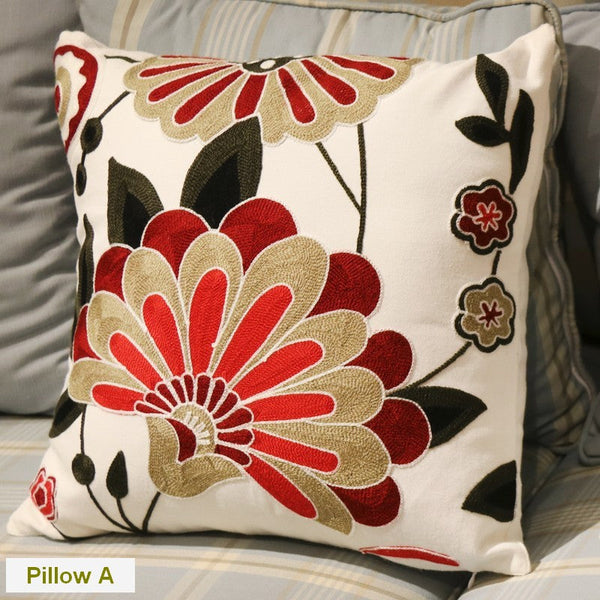 Decorative Pillows for Sofa, Flower Decorative Throw Pillows for Couch, Embroider Flower Cotton Pillow Covers, Farmhouse Decorative Throw Pillows-HomePaintingDecor