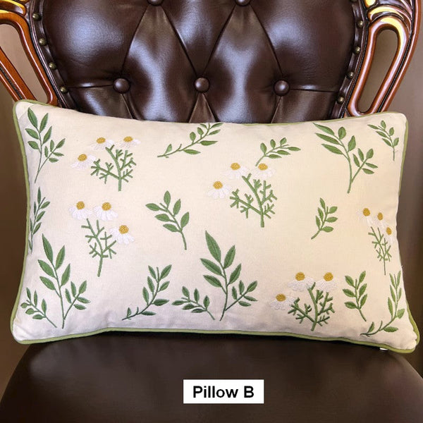 Spring Flower Sofa Decorative Pillows, Farmhouse Decorative Throw Pillows, Embroider Flower Cotton Pillow Covers, Flower Decorative Throw Pillows for Couch-HomePaintingDecor