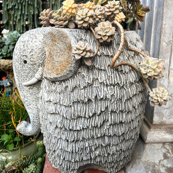 Modern Animal Statue for Garden Ornaments, Large Elephant Flowerpot, Resin Statue for Garden, Villa Outdoor Decor Gardening Ideas-HomePaintingDecor