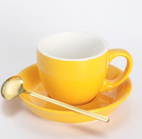 Cappuccino Coffee Mug, Yellow Coffee Cup, Yellow Tea Cup, Ceramic Coffee Cup, Coffee Cup and Saucer Set-HomePaintingDecor