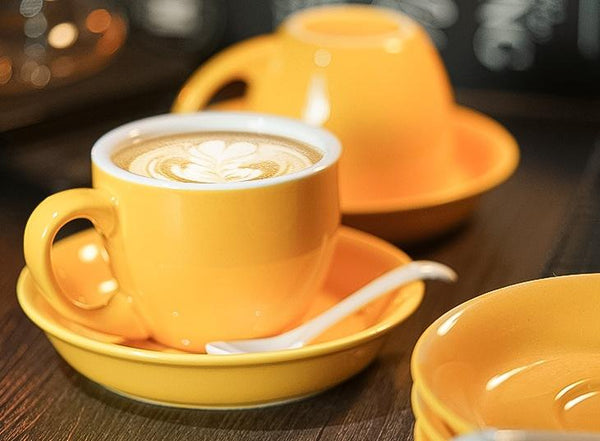 Cappuccino Coffee Mug, Yellow Coffee Cup, Yellow Tea Cup, Ceramic Coffee Cup, Coffee Cup and Saucer Set-HomePaintingDecor