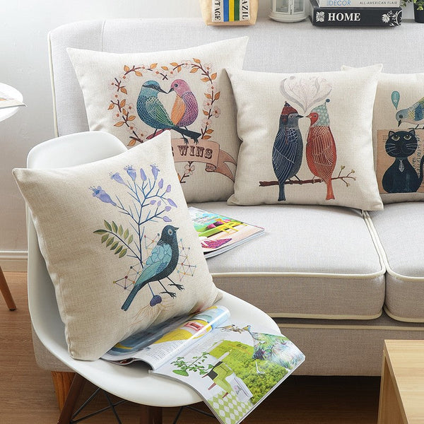 Large Decorative Pillow Covers, Decorative Sofa Pillows for Children's Room, Love Birds Throw Pillows for Couch, Singing Birds Decorative Throw Pillows-HomePaintingDecor