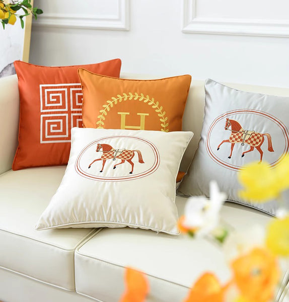 Horse Decorative Throw Pillows for Couch, Modern Decorative Throw Pillows, Embroider Horse Pillow Covers, Modern Sofa Decorative Pillows-HomePaintingDecor