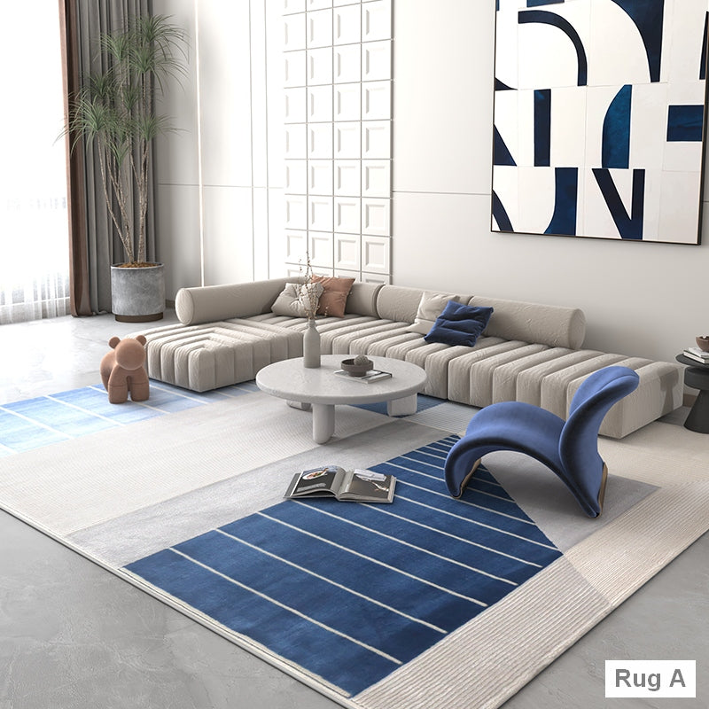 Abstract Modern Rugs for Living Room, Grey Blue Contemporary Modern Rugs, Extra Large Modern Rugs under Dining Room Table, Large Geometric Carpets-HomePaintingDecor