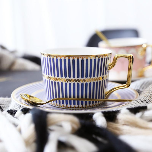 British Tea Cups, Elegant Porcelain Coffee Cups, Latte Coffee Cups with Gold Trim and Gift Box, Tea Cups and Saucers-HomePaintingDecor