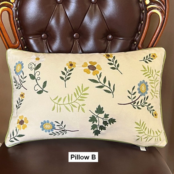 Farmhouse Decorative Throw Pillows, Spring Flower Sofa Decorative Pillows, Embroider Flower Cotton Pillow Covers, Flower Decorative Throw Pillows for Couch-HomePaintingDecor