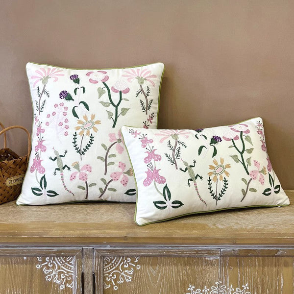 Embroider Flower Cotton Pillow Covers, Spring Flower Decorative Throw Pillows, Farmhouse Sofa Decorative Pillows, Flower Decorative Throw Pillows for Couch-HomePaintingDecor