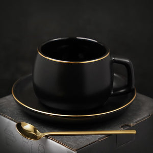 Handmade Black Coffee Cup, Green Coffee Mug, White Coffee Cups, Tea Cup, Ceramic Cup, Round Coffee Cup and Saucer Set-HomePaintingDecor