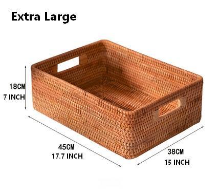 Large Woven Rattan Storage Basket, Rectangular Basket with Handle, Storage Baskets for Living Room-HomePaintingDecor