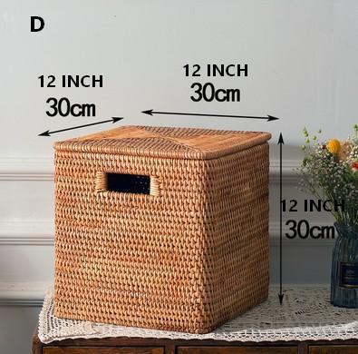 Kitchen Storage Baskets, Rectangular Storage Basket with Lid, Rattan Storage Baskets for Clothes, Storage Baskets for Living Room-HomePaintingDecor