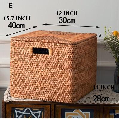 Wicker Rectangular Storage Basket with Lid, Extra Large Storage Baskets for Clothes, Kitchen Storage Baskets, Oversized Storage Baskets for Bedroom-HomePaintingDecor