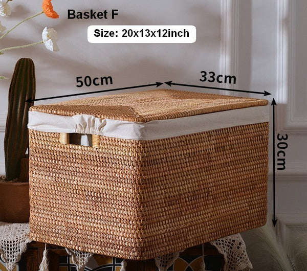 Wicker Storage Baskets for Bathroom, Rattan Rectangular Storage Basket with Lid, Extra Large Storage Baskets for Clothes, Storage Baskets for Bedroom-HomePaintingDecor