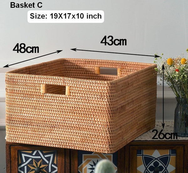 Oversized Laundry Storage Baskets, Round Storage Baskets, Storage Baskets for Clothes, Extra Large Rattan Storage Baskets, Storage Baskets for Bathroom-HomePaintingDecor