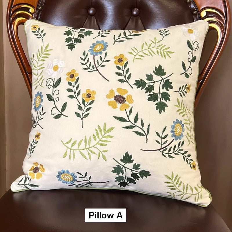 Farmhouse Decorative Throw Pillows, Spring Flower Sofa Decorative Pillows, Embroider Flower Cotton Pillow Covers, Flower Decorative Throw Pillows for Couch-HomePaintingDecor