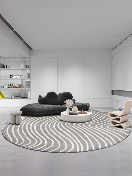 Modern Wool Rugs under Coffee Table, Contemporary Modern Rugs for Living Room, Geometric Modern Rugs, Abstract Modern Round Rugs for Bedroom-HomePaintingDecor