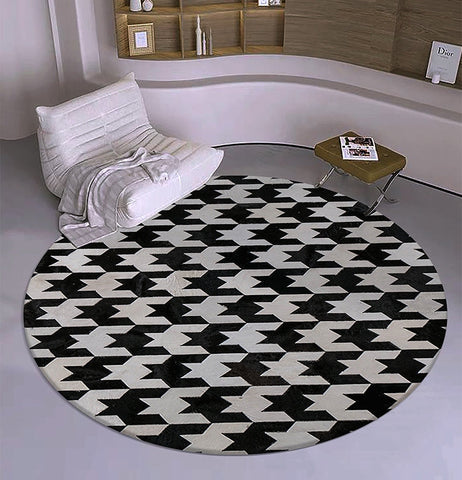 Unique Modern Wool Rugs for Living Room, Black and White Modern Wool Rugs, Modern Rugs for Bedroom, Abstract Round Modern Rug for Dining Room Table-HomePaintingDecor