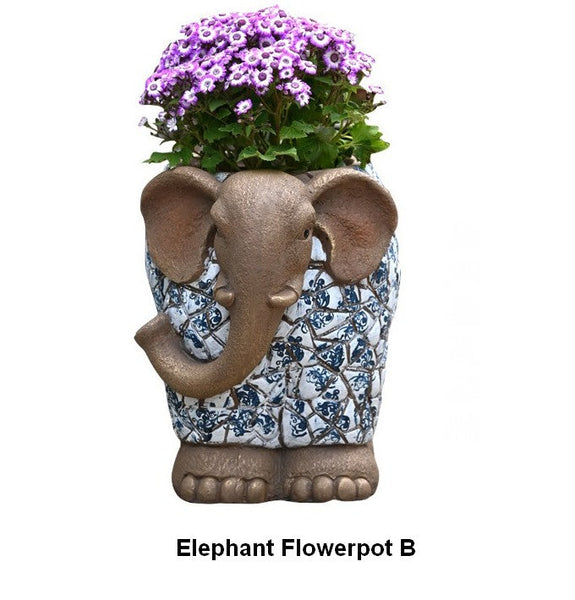 Unique Garden Flowerpot, Large Elephant Flowerpot, Resin Statue for Garden, Modern Animal Statue for Garden Ornaments, Villa Outdoor Decor Gardening Ideas-HomePaintingDecor
