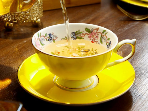 Elegant Yellow Ceramic Cups, Unique Royal Coffee Cup and Saucer, Beautiful British Tea Cups, Creative Bone China Porcelain Tea Cup Set-HomePaintingDecor