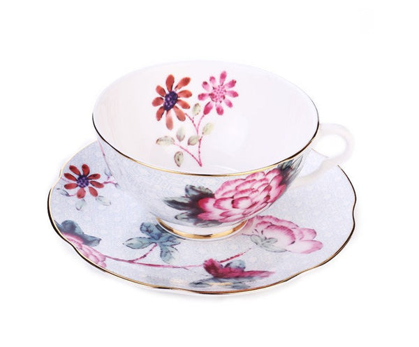 Unique Porcelain Cup and Saucer, Beautiful British Flower Tea Cups, Elegant Ceramic Coffee Cups, Creative Bone China Porcelain Tea Cup Set-HomePaintingDecor