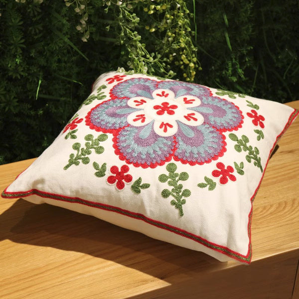 Flower Decorative Pillows for Couch, Sofa Decorative Pillows, Embroider Flower Cotton Pillow Covers, Farmhouse Decorative Throw Pillows-HomePaintingDecor