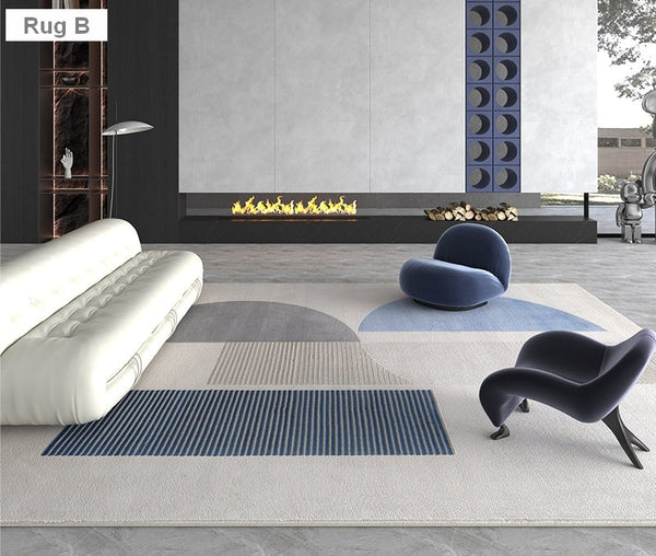 Abstract Modern Rugs for Living Room, Grey Blue Contemporary Modern Rugs, Extra Large Modern Rugs under Dining Room Table, Large Geometric Carpets-HomePaintingDecor