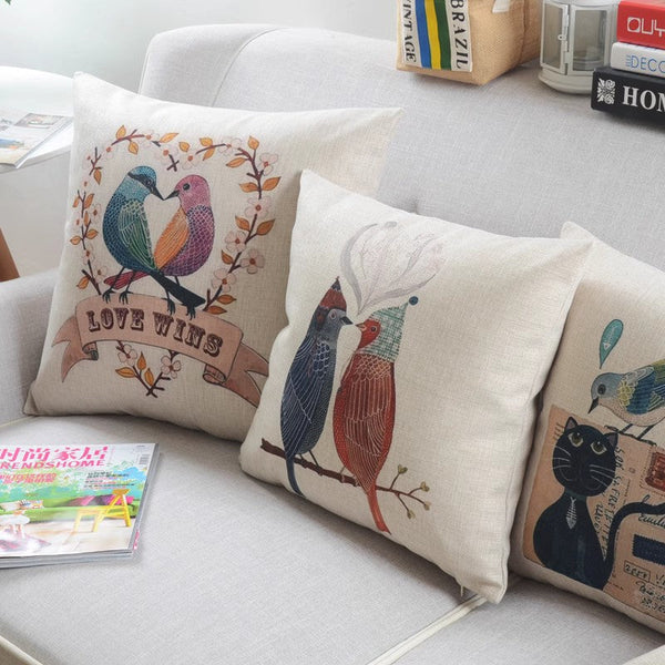 Modern Sofa Decorative Pillows for Children's Room, Singing Birds Decorative Throw Pillows, Love Birds Throw Pillows for Couch, Decorative Pillow Covers-HomePaintingDecor