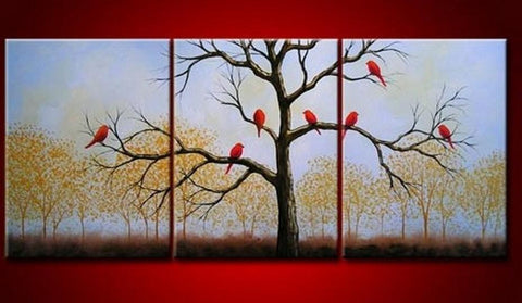 Landscape Painting, Bird Art Painting, 3 Piece Canvas Painting, Wall Art, Large Painting, Living Room Wall Art, Modern Art, Tree of Life Painting-HomePaintingDecor