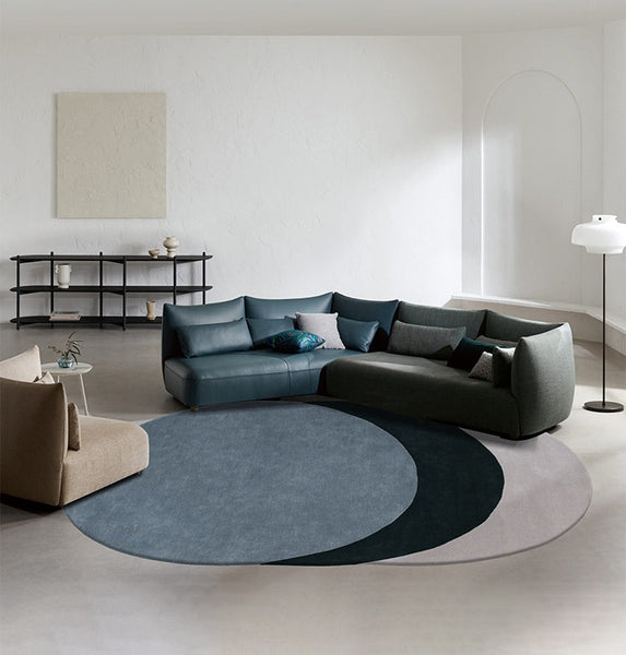 Blue Geometric Modern Wool Rugs, Large Modern Rugs for Bedroom, Contemporary Wool Rugs for Dining Room, Abstract Modern Rugs for Living Room-HomePaintingDecor