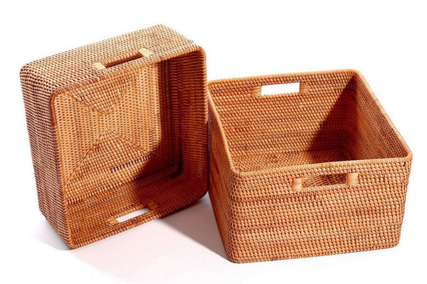 Woven Rattan Storage Baskets for Kitchen, Rectangular Storage Basket, Wicker Storage Basket for Clothes, Storage Baskets for Bathroom, Kitchen Storage Basket-HomePaintingDecor