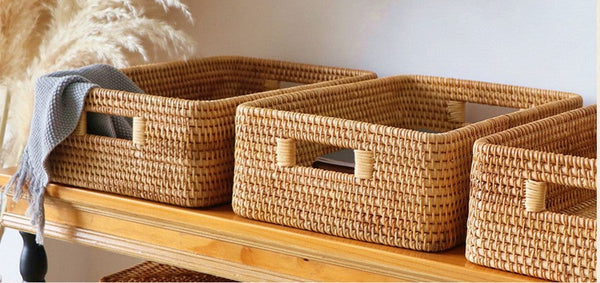 Rattan Storage Baskets for Kitchen, Rectangular Storage Baskets for Pantry, Storage Baskets for Shelves, Woven Storage Baskets for Bathroom-HomePaintingDecor