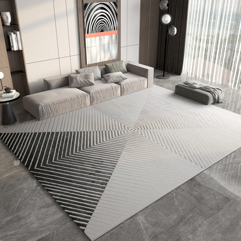 Large Modern Living Room Rugs, Geometric Modern Rugs for Office, Grey Contemporary Modern Rugs for Bedroom, Dining Room Floor Carpets-HomePaintingDecor
