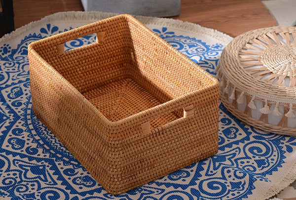 Storage Basket for Shelves, Large Rectangular Storage Baskets, Storage Baskets for Kitchen, Woven Rattan Storage Baskets for Bedroom-HomePaintingDecor