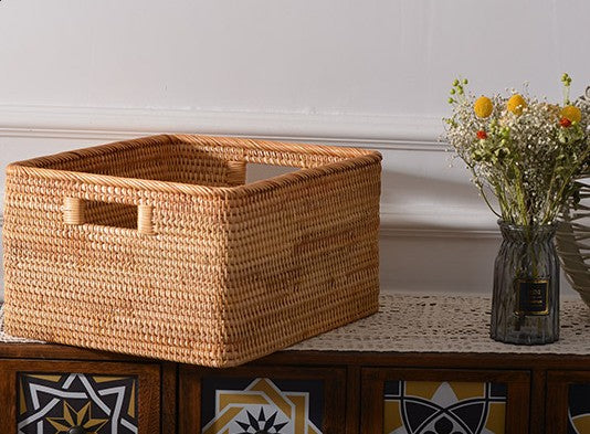 Woven Storage Baskets, Rectangular Storage Baskets, Rattan Storage Basket for Shelves, Kitchen Storage Baskets, Storage Baskets for Bathroom-HomePaintingDecor