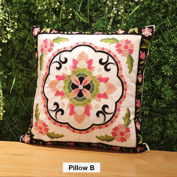 Sofa Decorative Pillows, Embroider Flower Cotton Pillow Covers, Cotton Flower Decorative Pillows, Farmhouse Decorative Throw Pillows for Couch-HomePaintingDecor