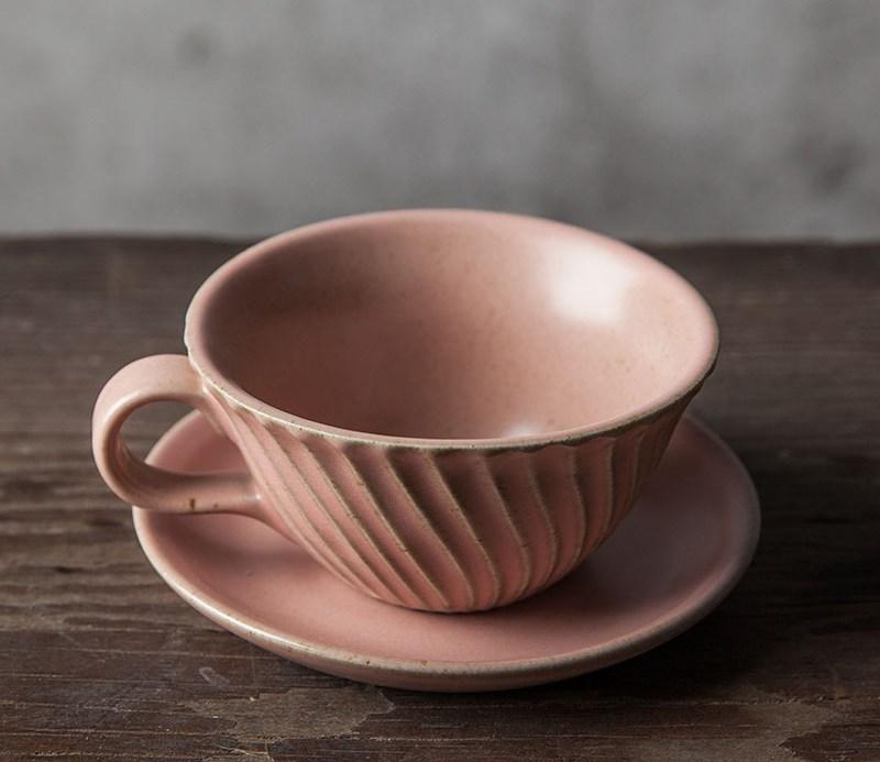 Simple Pink Pottery Coffee Cups, Breakfast Milk Cup, Latte Coffee Cup, Ceramic Coffee Cup, Cappuccino Coffee Mug, Coffee Cup and Saucer Set-HomePaintingDecor