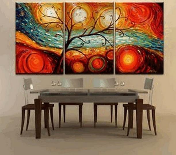 Acrylic Canvas Painting, 3 Piece Canvas Painting, Modern Paintings for Dining Room, Tree of Life Painting, Colorful Tree Painting-HomePaintingDecor
