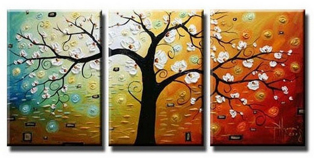 Abstract Art, Canvas Painting, Wall Art, Large Painting, 3 Piece Canvas Art, Tree of Life Painting-HomePaintingDecor