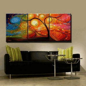 Abstract Painting, Canvas Painting, Living Room Wall Art, 3 Piece Canvas Art, Tree of Life Painting, Colorful Tree-HomePaintingDecor