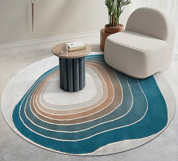 Round Modern Rugs under Coffee Table, Large Contemporary Modern Rug Ideas for Living Room, Abstract Geometric Round Rugs for Dining Room, Modern Rugs for Dining Room-HomePaintingDecor