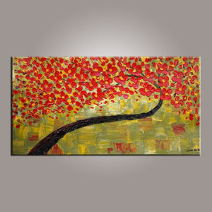 Painting on Sale, Canvas Art, Red Flower Tree Painting, Abstract Art Painting, Dining Room Wall Art, Art on Canvas, Modern Art, Contemporary Art-HomePaintingDecor