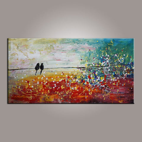Living Room Wall Art, Canvas Art, Love Birds Painting, Modern Art, Painting for Sale, Contemporary Art, Flower Art, Abstract Art-HomePaintingDecor