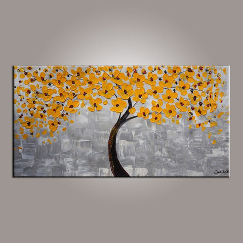 Painting on Sale, Yellow Flower Tree Painting, Tree of Life Abstract Painting, Art on Canvas-HomePaintingDecor